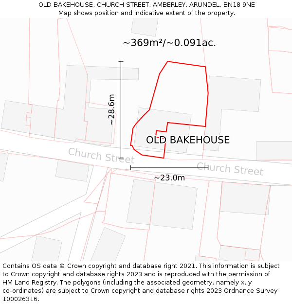 OLD BAKEHOUSE, CHURCH STREET, AMBERLEY, ARUNDEL, BN18 9NE: Plot and title map