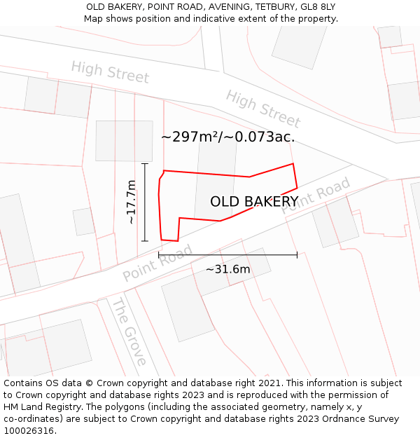OLD BAKERY, POINT ROAD, AVENING, TETBURY, GL8 8LY: Plot and title map