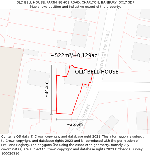 OLD BELL HOUSE, FARTHINGHOE ROAD, CHARLTON, BANBURY, OX17 3DF: Plot and title map