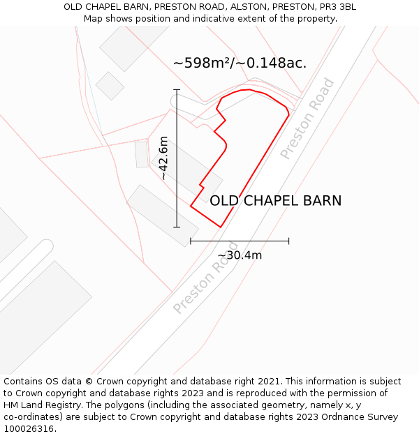 OLD CHAPEL BARN, PRESTON ROAD, ALSTON, PRESTON, PR3 3BL: Plot and title map