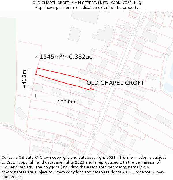 OLD CHAPEL CROFT, MAIN STREET, HUBY, YORK, YO61 1HQ: Plot and title map