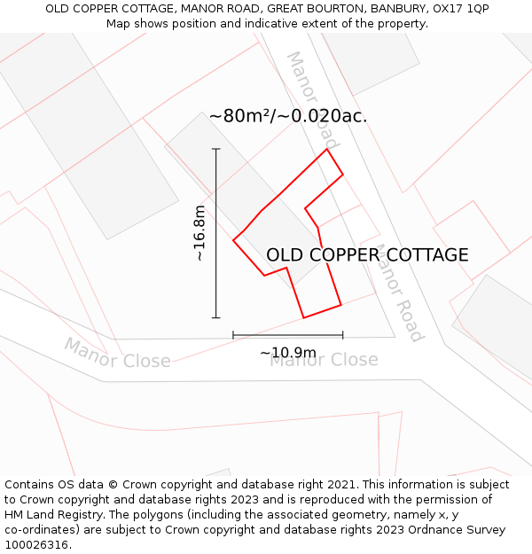 OLD COPPER COTTAGE, MANOR ROAD, GREAT BOURTON, BANBURY, OX17 1QP: Plot and title map