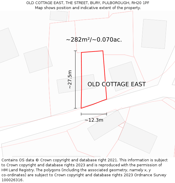 OLD COTTAGE EAST, THE STREET, BURY, PULBOROUGH, RH20 1PF: Plot and title map
