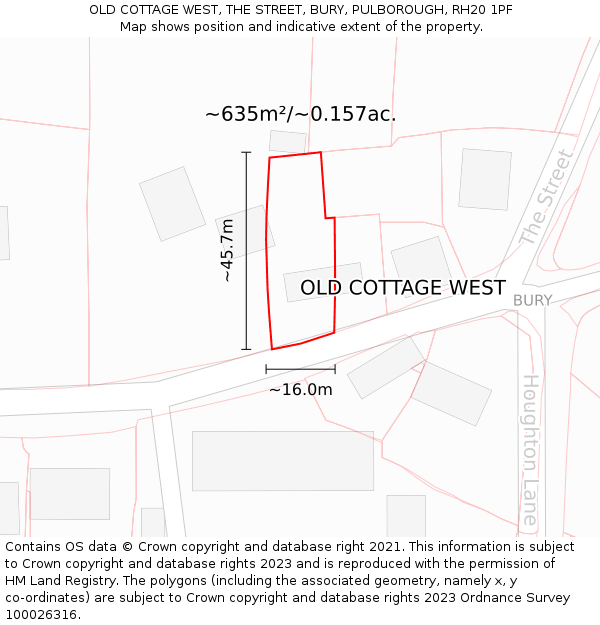 OLD COTTAGE WEST, THE STREET, BURY, PULBOROUGH, RH20 1PF: Plot and title map