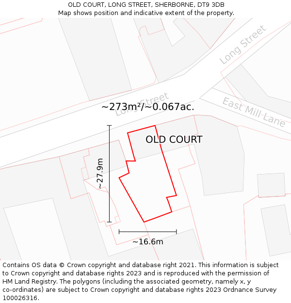 OLD COURT, LONG STREET, SHERBORNE, DT9 3DB: Plot and title map