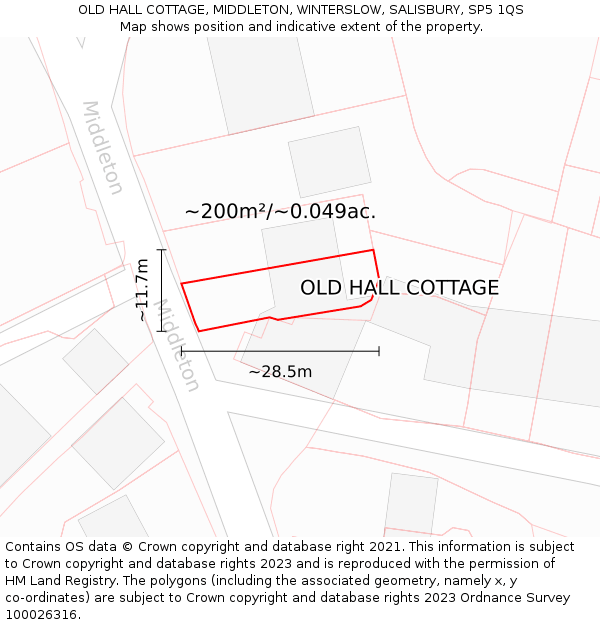 OLD HALL COTTAGE, MIDDLETON, WINTERSLOW, SALISBURY, SP5 1QS: Plot and title map