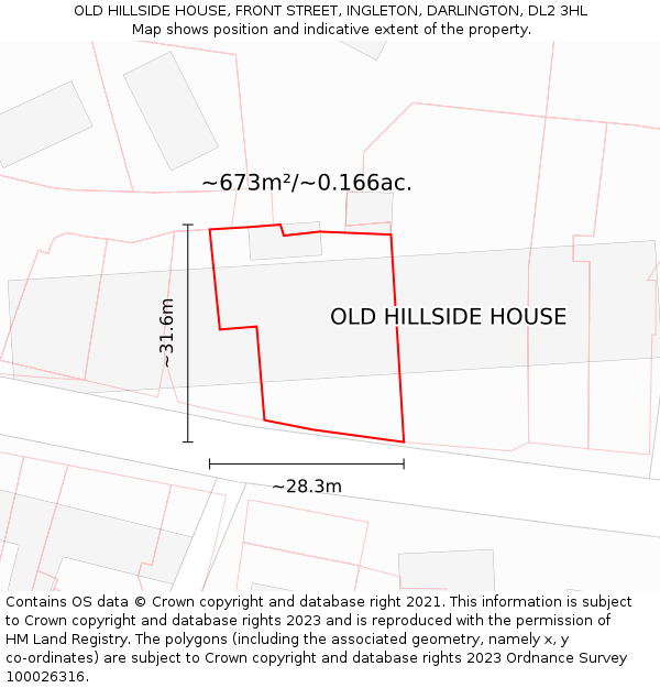 OLD HILLSIDE HOUSE, FRONT STREET, INGLETON, DARLINGTON, DL2 3HL: Plot and title map