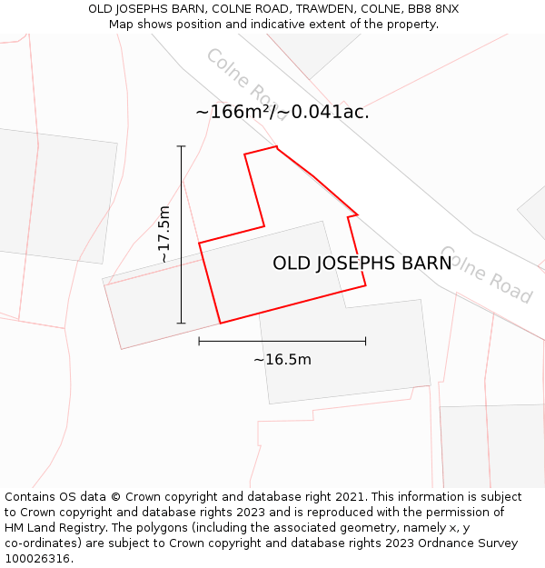 OLD JOSEPHS BARN, COLNE ROAD, TRAWDEN, COLNE, BB8 8NX: Plot and title map