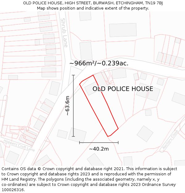 OLD POLICE HOUSE, HIGH STREET, BURWASH, ETCHINGHAM, TN19 7BJ: Plot and title map