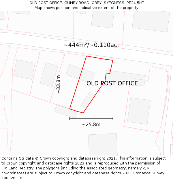 OLD POST OFFICE, GUNBY ROAD, ORBY, SKEGNESS, PE24 5HT: Plot and title map