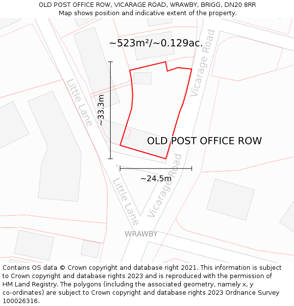 OLD POST OFFICE ROW, VICARAGE ROAD, WRAWBY, BRIGG, DN20 8RR: Plot and title map