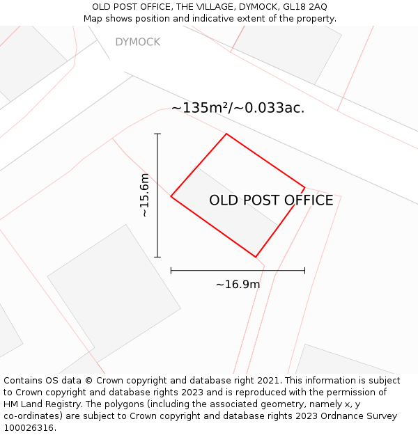 OLD POST OFFICE, THE VILLAGE, DYMOCK, GL18 2AQ: Plot and title map
