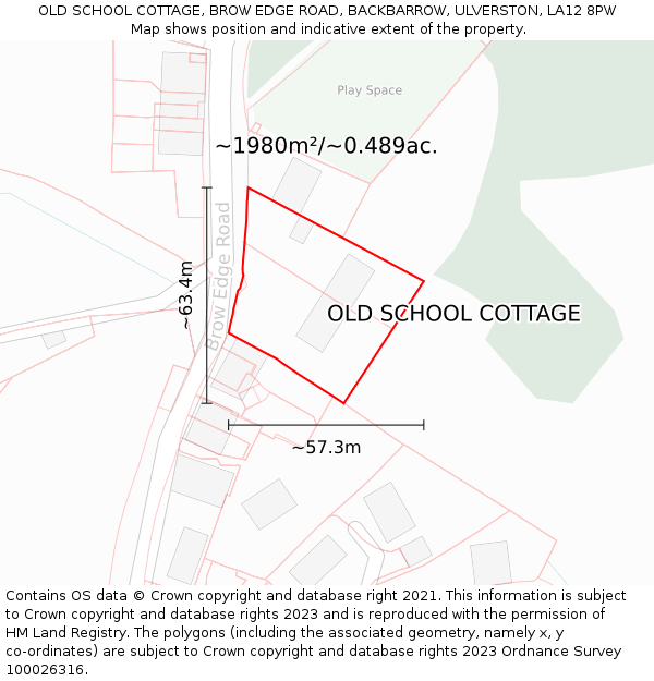 OLD SCHOOL COTTAGE, BROW EDGE ROAD, BACKBARROW, ULVERSTON, LA12 8PW: Plot and title map