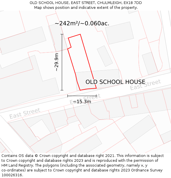 OLD SCHOOL HOUSE, EAST STREET, CHULMLEIGH, EX18 7DD: Plot and title map