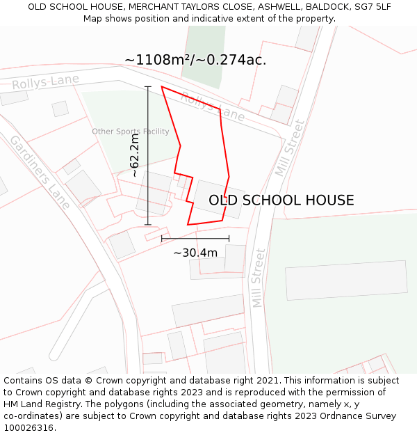 OLD SCHOOL HOUSE, MERCHANT TAYLORS CLOSE, ASHWELL, BALDOCK, SG7 5LF: Plot and title map