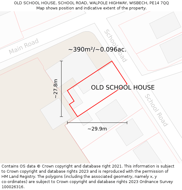 OLD SCHOOL HOUSE, SCHOOL ROAD, WALPOLE HIGHWAY, WISBECH, PE14 7QQ: Plot and title map