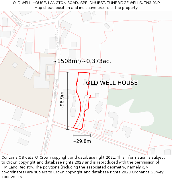 OLD WELL HOUSE, LANGTON ROAD, SPELDHURST, TUNBRIDGE WELLS, TN3 0NP: Plot and title map
