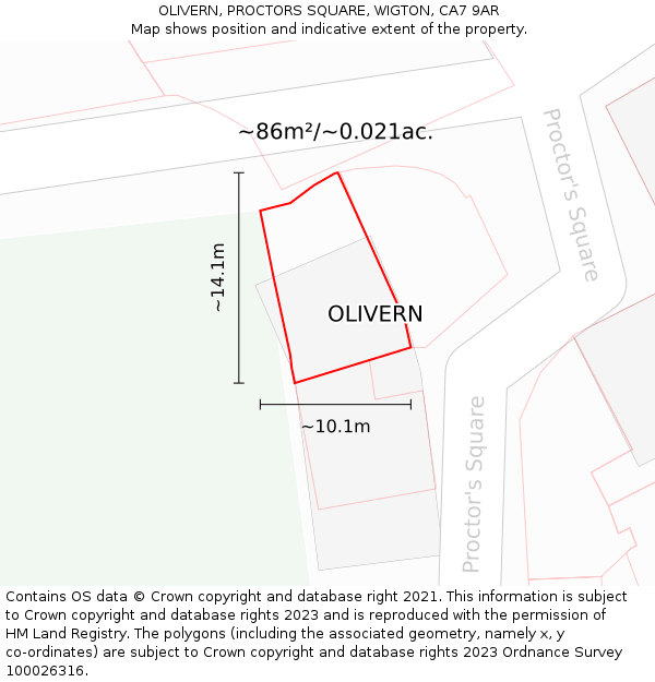 OLIVERN, PROCTORS SQUARE, WIGTON, CA7 9AR: Plot and title map