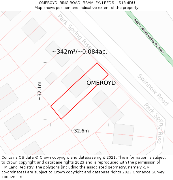 OMEROYD, RING ROAD, BRAMLEY, LEEDS, LS13 4DU: Plot and title map