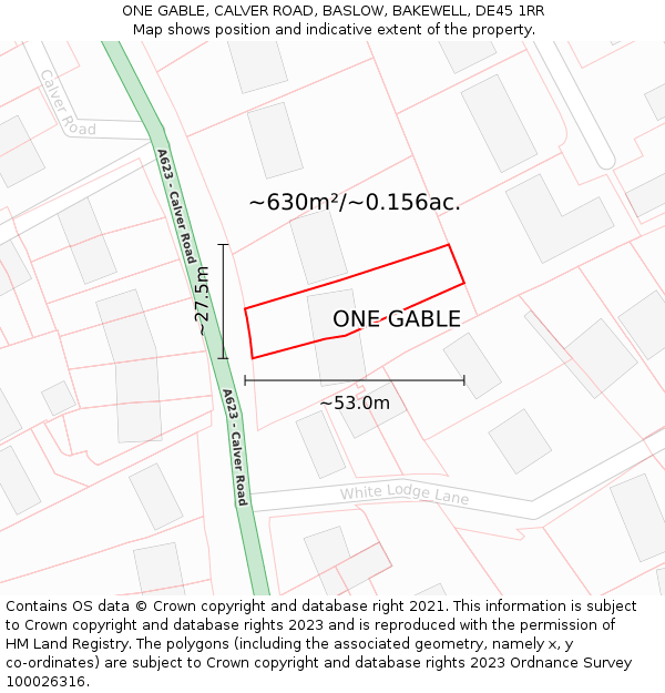 ONE GABLE, CALVER ROAD, BASLOW, BAKEWELL, DE45 1RR: Plot and title map