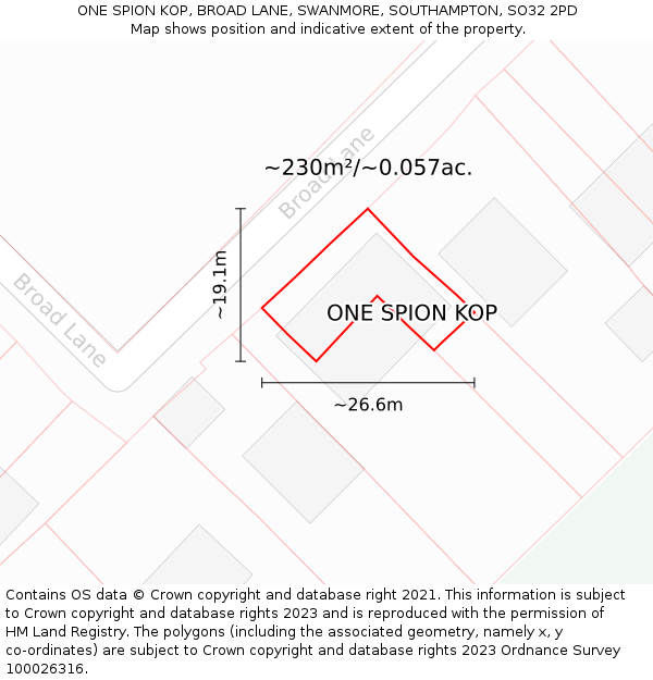 ONE SPION KOP, BROAD LANE, SWANMORE, SOUTHAMPTON, SO32 2PD: Plot and title map