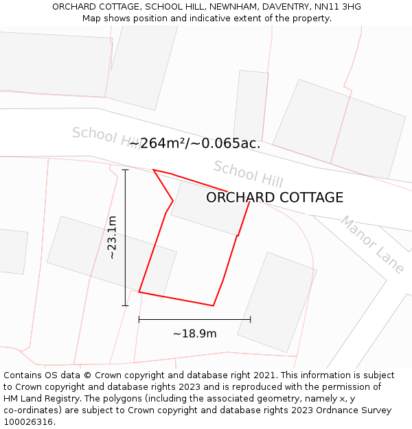 ORCHARD COTTAGE, SCHOOL HILL, NEWNHAM, DAVENTRY, NN11 3HG: Plot and title map