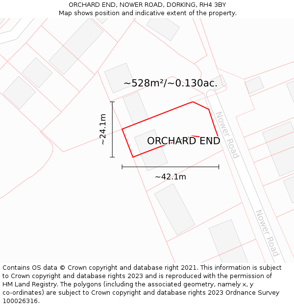 ORCHARD END, NOWER ROAD, DORKING, RH4 3BY: Plot and title map