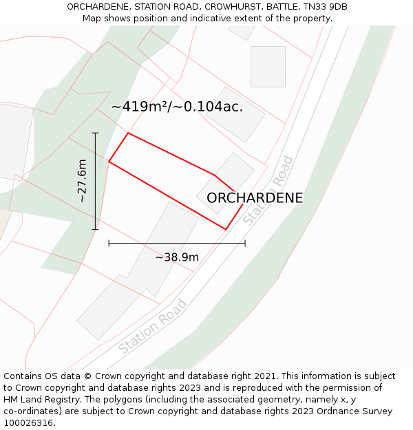 ORCHARDENE, STATION ROAD, CROWHURST, BATTLE, TN33 9DB: Plot and title map