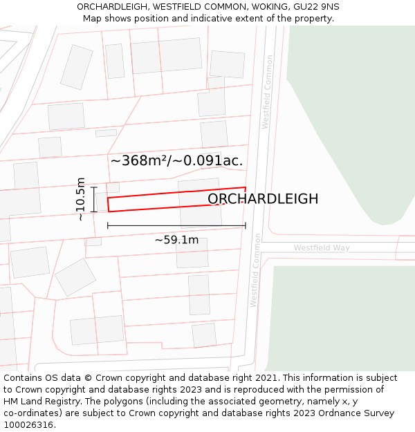 ORCHARDLEIGH, WESTFIELD COMMON, WOKING, GU22 9NS: Plot and title map