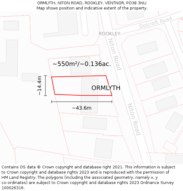 ORMLYTH, NITON ROAD, ROOKLEY, VENTNOR, PO38 3NU: Plot and title map