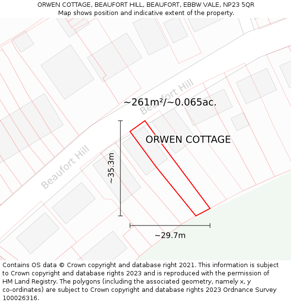 ORWEN COTTAGE, BEAUFORT HILL, BEAUFORT, EBBW VALE, NP23 5QR: Plot and title map