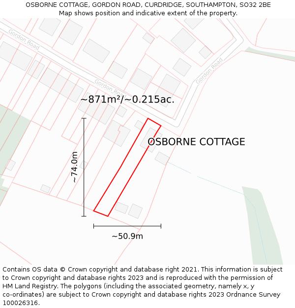 OSBORNE COTTAGE, GORDON ROAD, CURDRIDGE, SOUTHAMPTON, SO32 2BE: Plot and title map