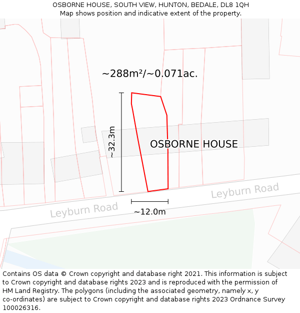 OSBORNE HOUSE, SOUTH VIEW, HUNTON, BEDALE, DL8 1QH: Plot and title map