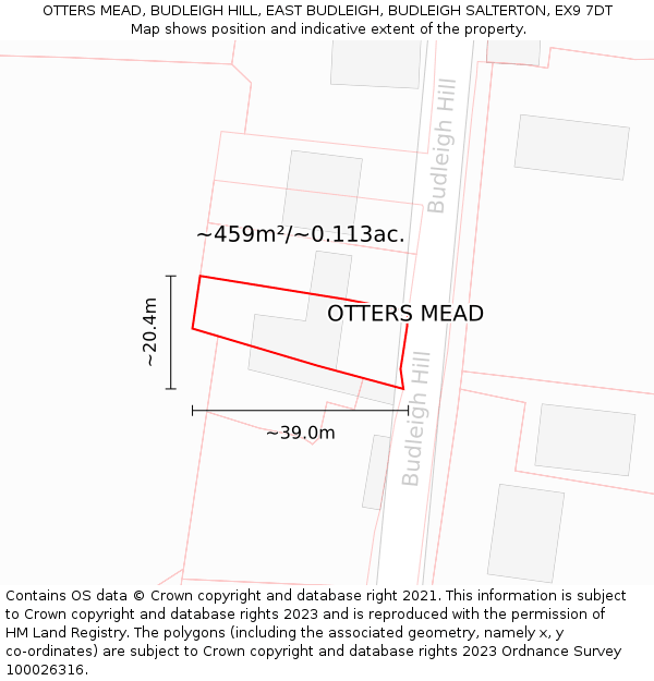 OTTERS MEAD, BUDLEIGH HILL, EAST BUDLEIGH, BUDLEIGH SALTERTON, EX9 7DT: Plot and title map