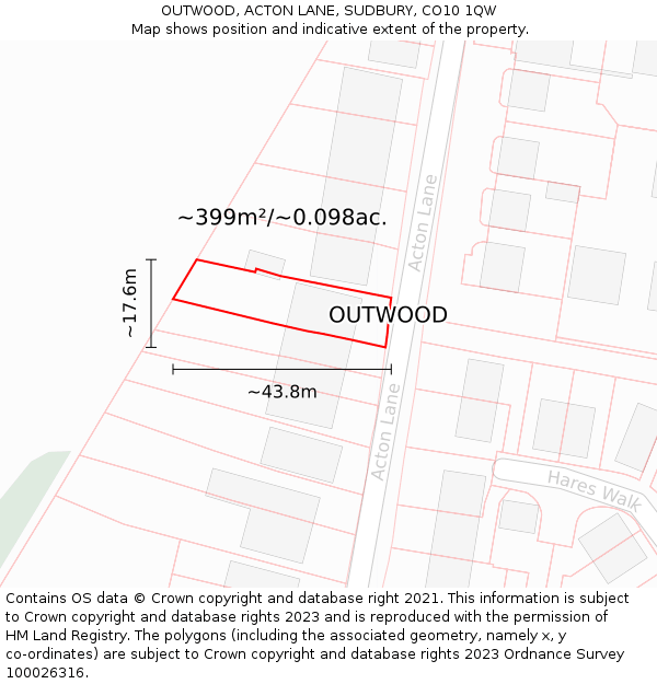 OUTWOOD, ACTON LANE, SUDBURY, CO10 1QW: Plot and title map