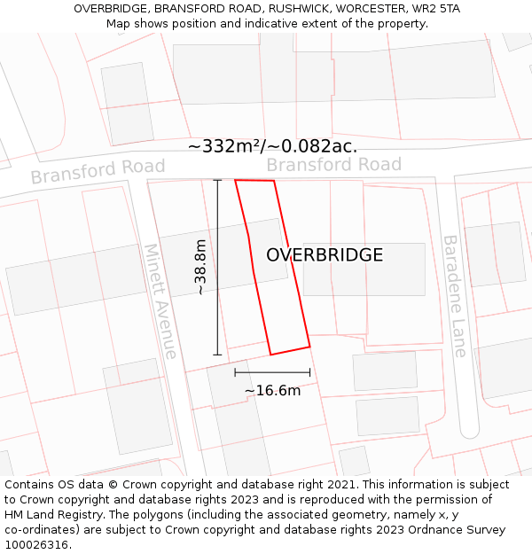 OVERBRIDGE, BRANSFORD ROAD, RUSHWICK, WORCESTER, WR2 5TA: Plot and title map