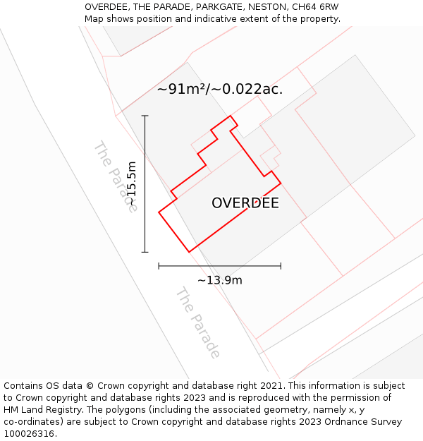 OVERDEE, THE PARADE, PARKGATE, NESTON, CH64 6RW: Plot and title map