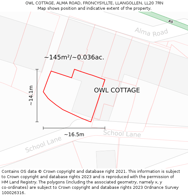 OWL COTTAGE, ALMA ROAD, FRONCYSYLLTE, LLANGOLLEN, LL20 7RN: Plot and title map
