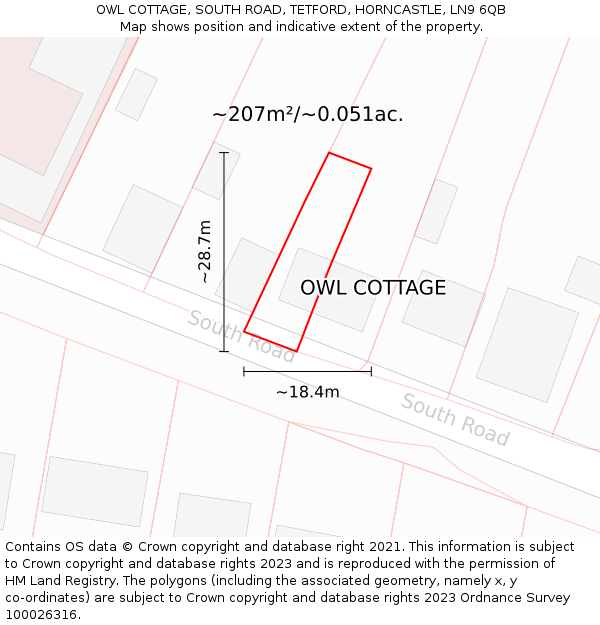 OWL COTTAGE, SOUTH ROAD, TETFORD, HORNCASTLE, LN9 6QB: Plot and title map