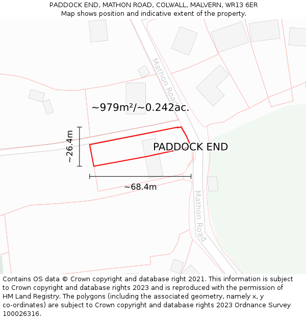 PADDOCK END, MATHON ROAD, COLWALL, MALVERN, WR13 6ER: Plot and title map