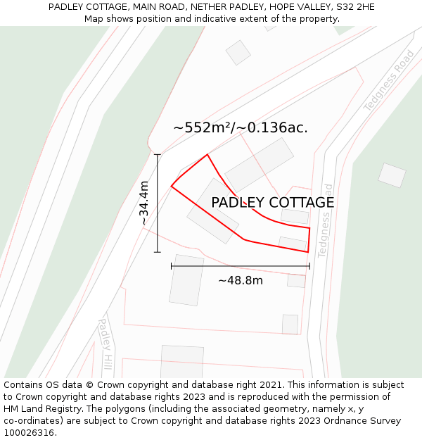 PADLEY COTTAGE, MAIN ROAD, NETHER PADLEY, HOPE VALLEY, S32 2HE: Plot and title map