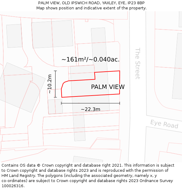 PALM VIEW, OLD IPSWICH ROAD, YAXLEY, EYE, IP23 8BP: Plot and title map