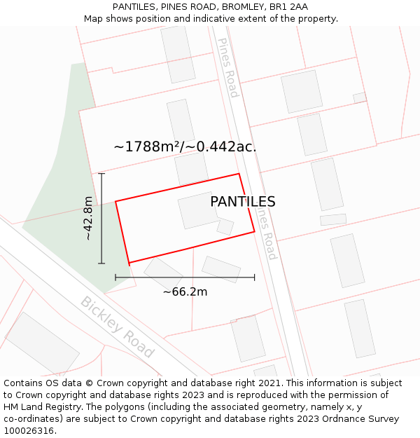 PANTILES, PINES ROAD, BROMLEY, BR1 2AA: Plot and title map