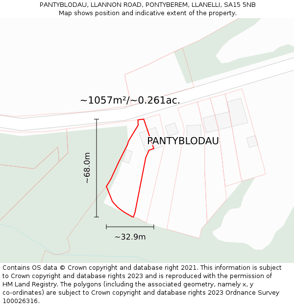 PANTYBLODAU, LLANNON ROAD, PONTYBEREM, LLANELLI, SA15 5NB: Plot and title map