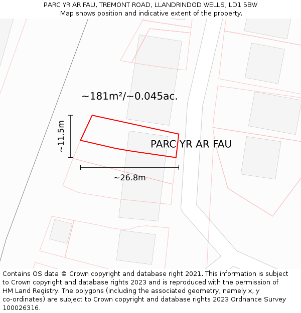 PARC YR AR FAU, TREMONT ROAD, LLANDRINDOD WELLS, LD1 5BW: Plot and title map