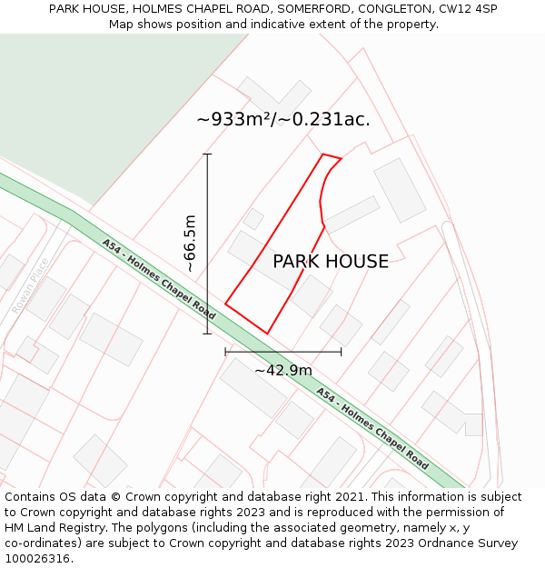 PARK HOUSE, HOLMES CHAPEL ROAD, SOMERFORD, CONGLETON, CW12 4SP: Plot and title map
