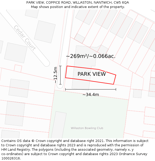 PARK VIEW, COPPICE ROAD, WILLASTON, NANTWICH, CW5 6QA: Plot and title map