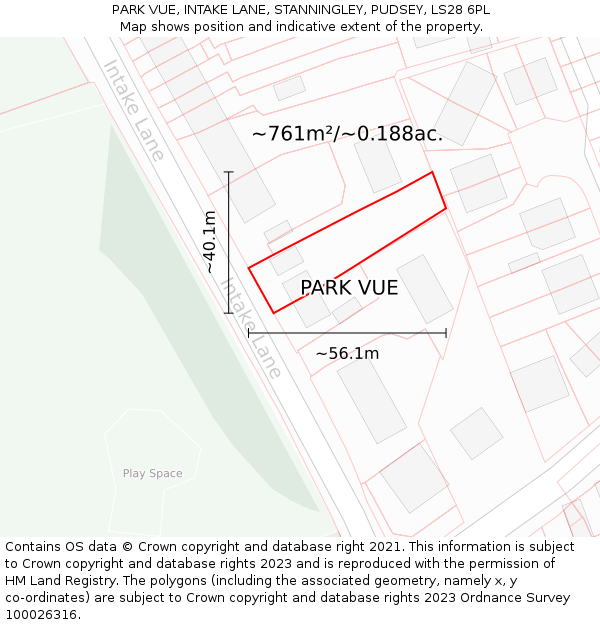 PARK VUE, INTAKE LANE, STANNINGLEY, PUDSEY, LS28 6PL: Plot and title map