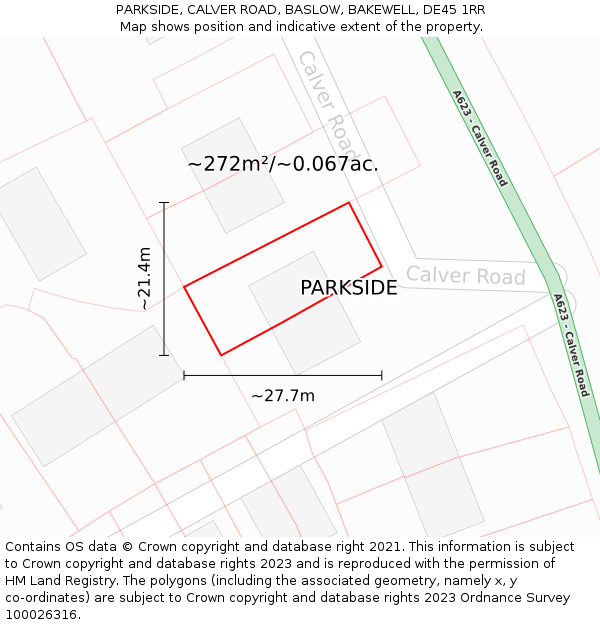 PARKSIDE, CALVER ROAD, BASLOW, BAKEWELL, DE45 1RR: Plot and title map