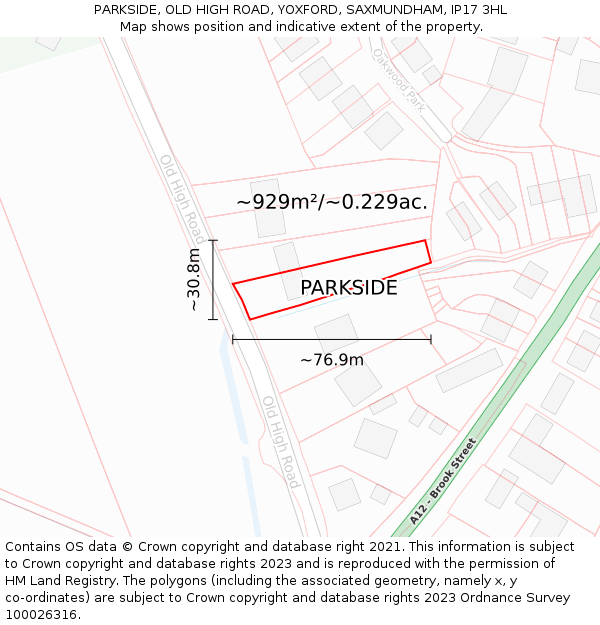 PARKSIDE, OLD HIGH ROAD, YOXFORD, SAXMUNDHAM, IP17 3HL: Plot and title map